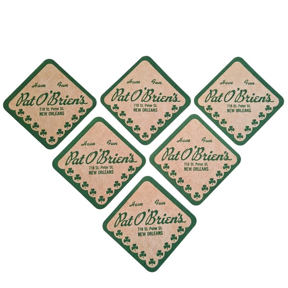 Pat O'Briens New Orleans Coasters Paper Souvenir Shamrocks 718 St Peter Set of 6 - Picture 1 of 3